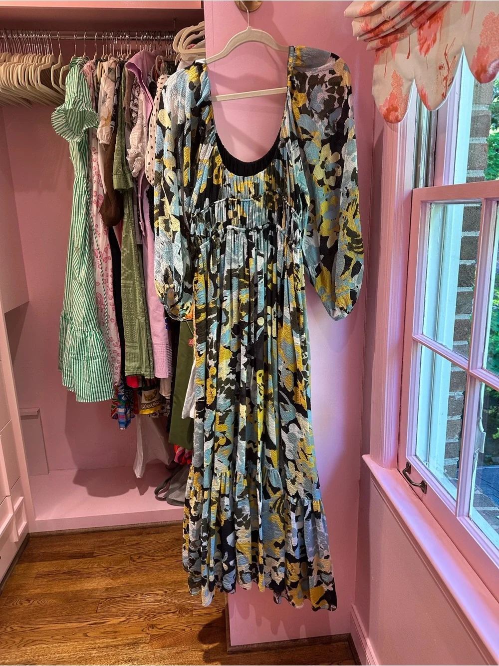 Tanya Taylor Black Floral Maxi Dress with Yellow and Blue Blooms - Picture 3 of 3